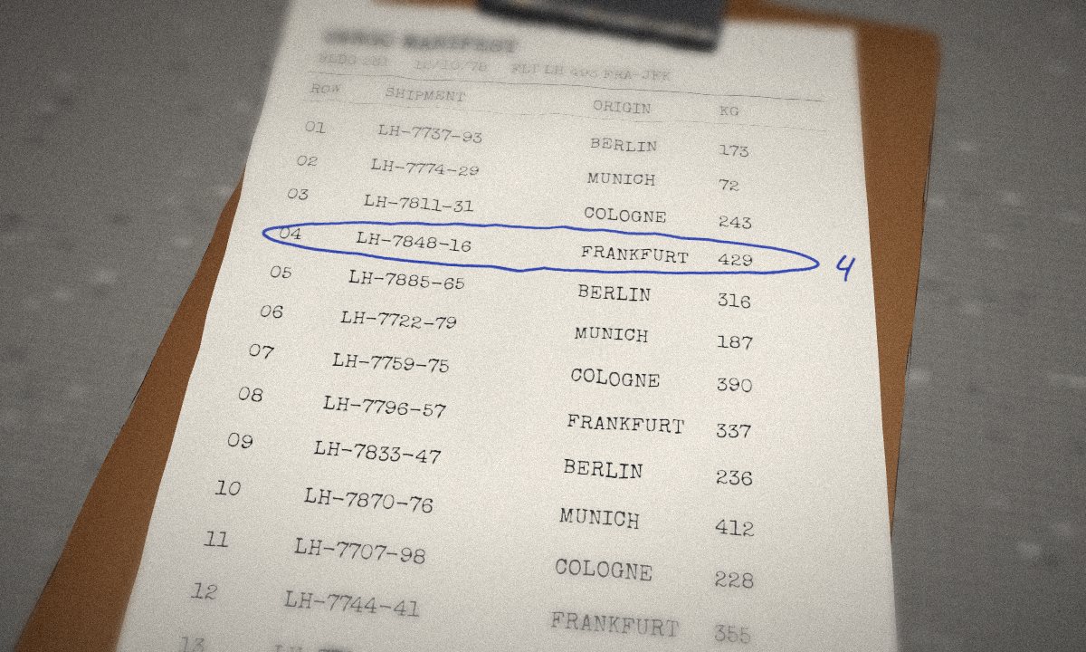 Cargo Manifest in the escape room